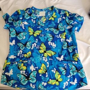 Cherokee Butterfly Scrub Top
